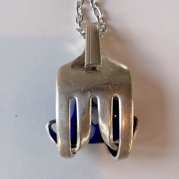 Silver Fork Art Glass Necklace - Picture 3 of 4